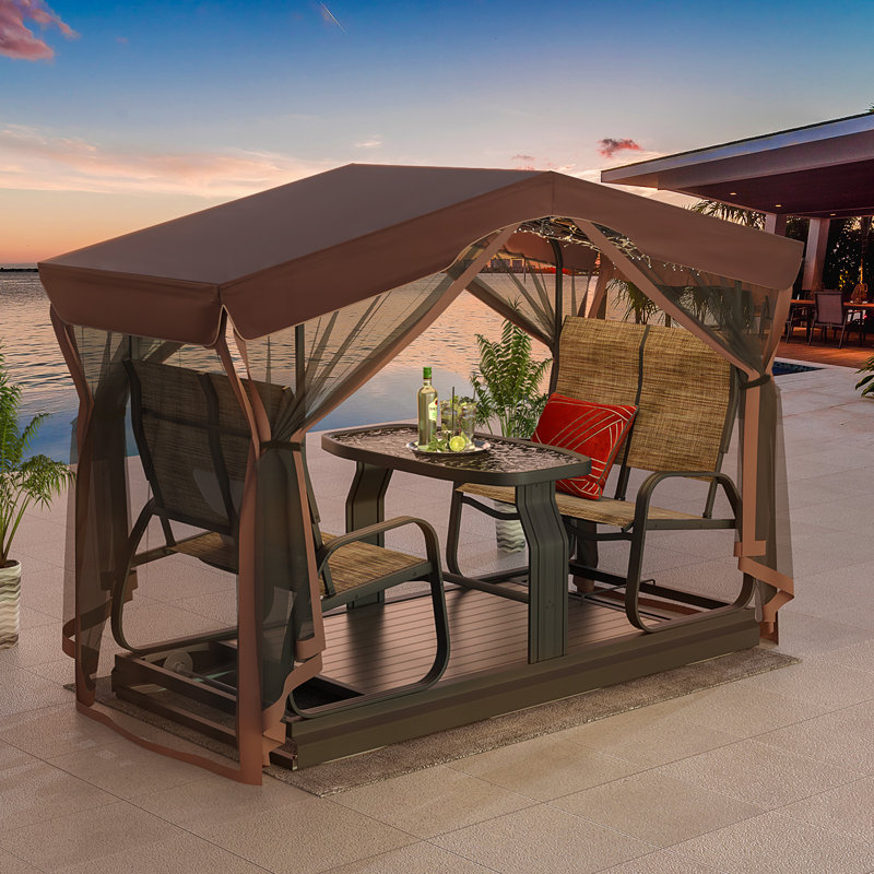 Arlmont Co. Musheerah 4 Seat Outdoor Aluminum Glider Benches With Canopy Reviews Wayfair